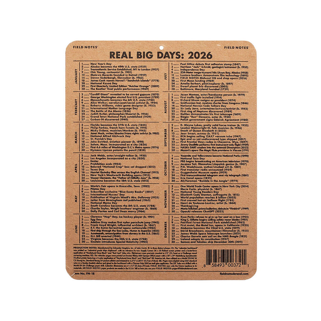 Field Notes - 2026 15-Month Work Station Calendar