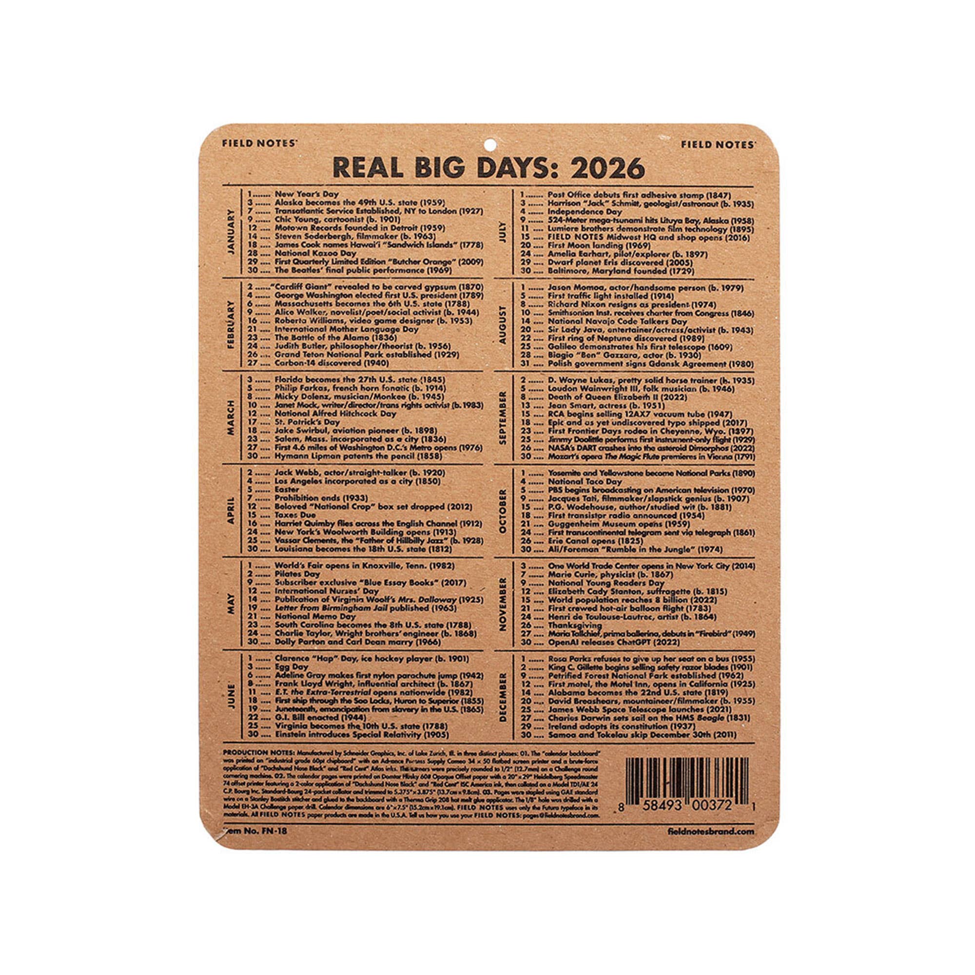 Field Notes - 2026 15-Month Work Station Calendar