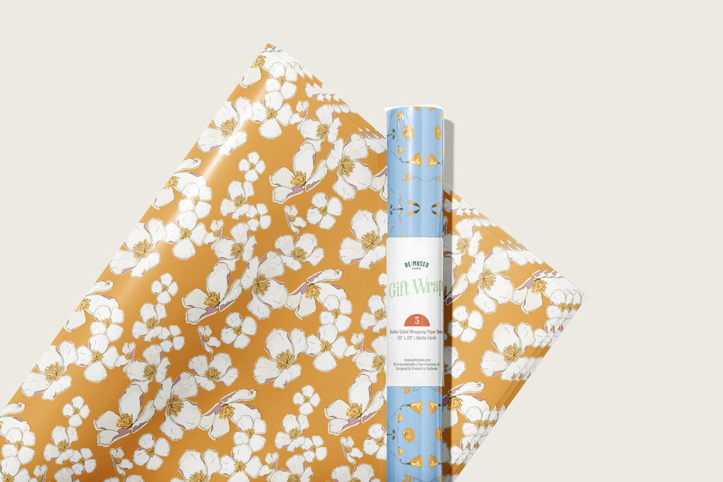 re:mused studio - California Poppy Gift Wrap Sheet – Double Sided: Single Sheets