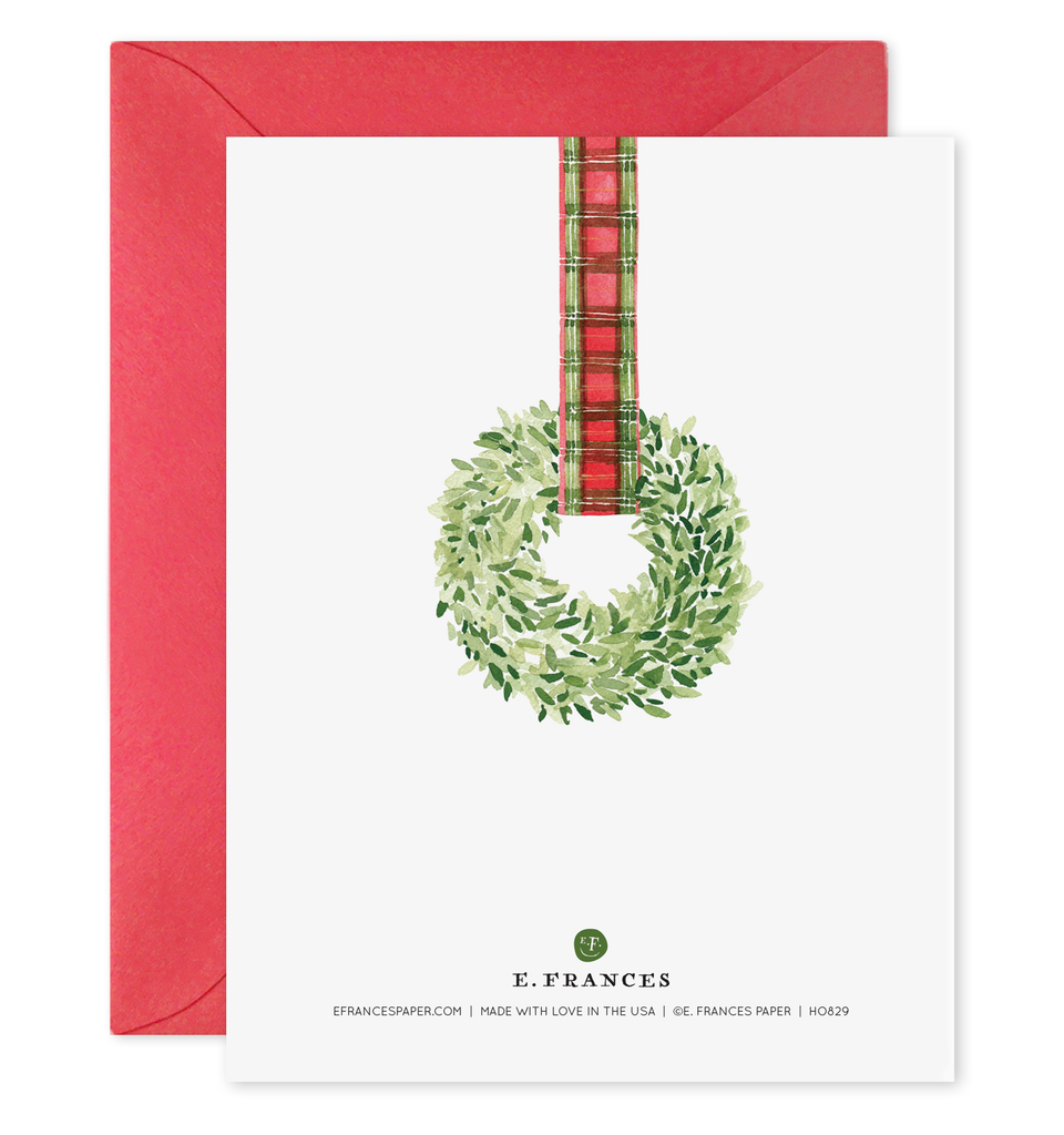 E. Frances Paper - Plaid Ribbon Wreath | Christmas Cards (Boxed Set of 6)