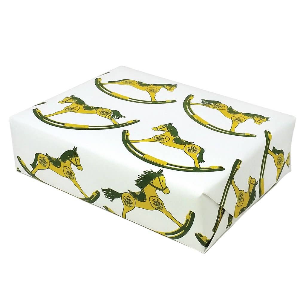 beve! - Rocking Horse Gift Wrap In Green And Yellow: Flat Sheet
