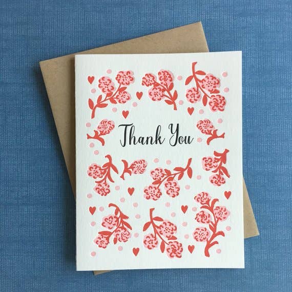 Lucky Bee Press - Thank You Roses Card - letterpress card