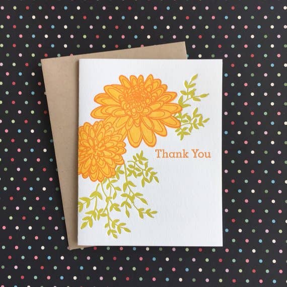 Lucky Bee Press - Thank You Yellow Dahlia - letterpress card
