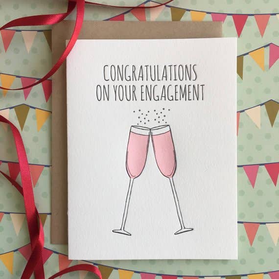 Lucky Bee Press - Engagement Champagne - letterpress card
