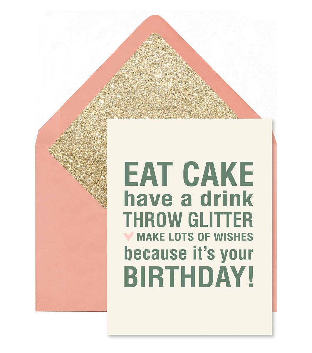 Ginger P. Designs - Eat Cake Throw Glitter Birthday Greeting Card