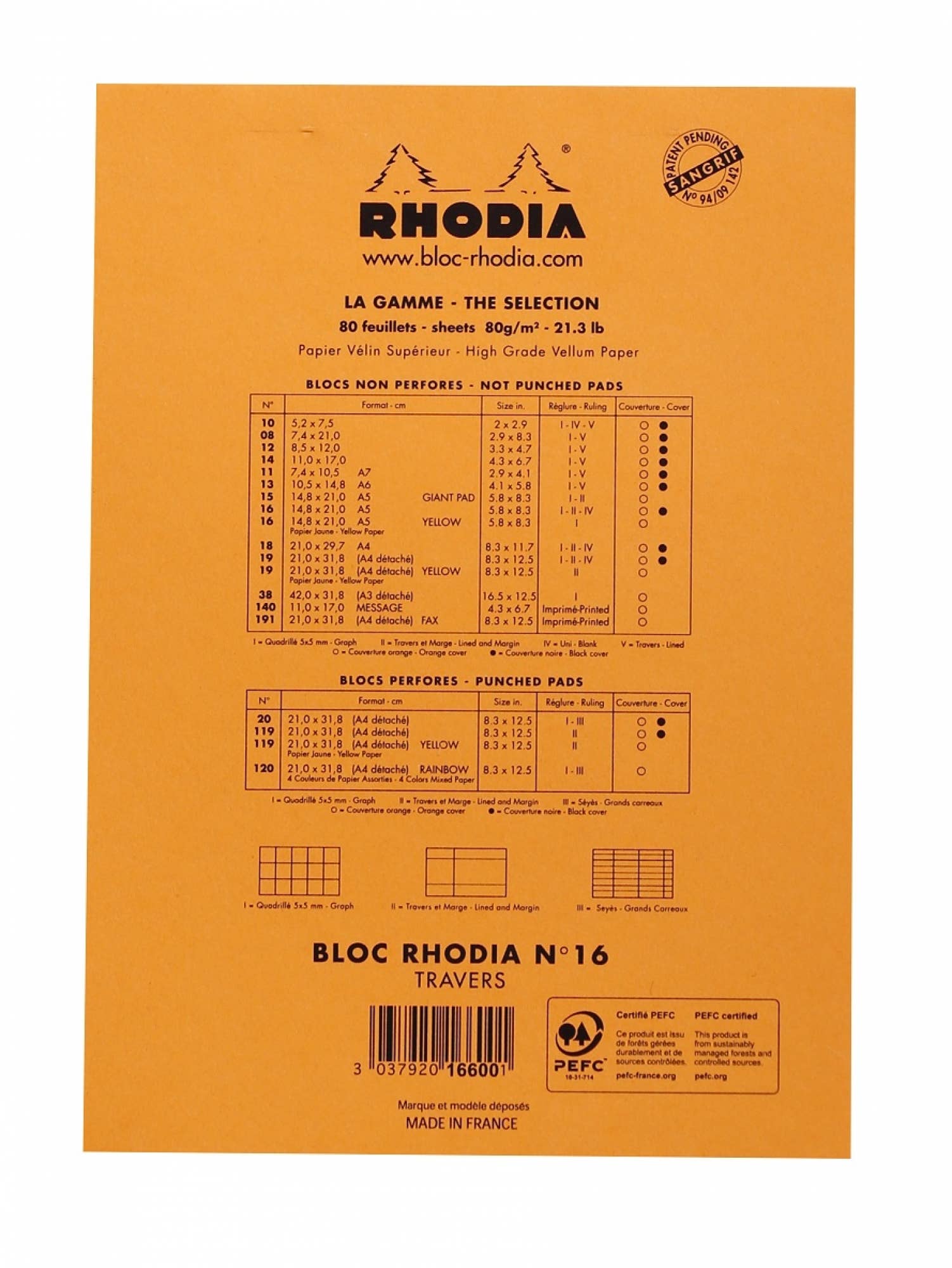 Rhodia Classic Notepad 6 x 8.25: Black LINED w/ MARGIN / 6" x 8.25"
