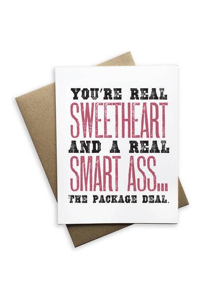 Card with humorous text on a white background