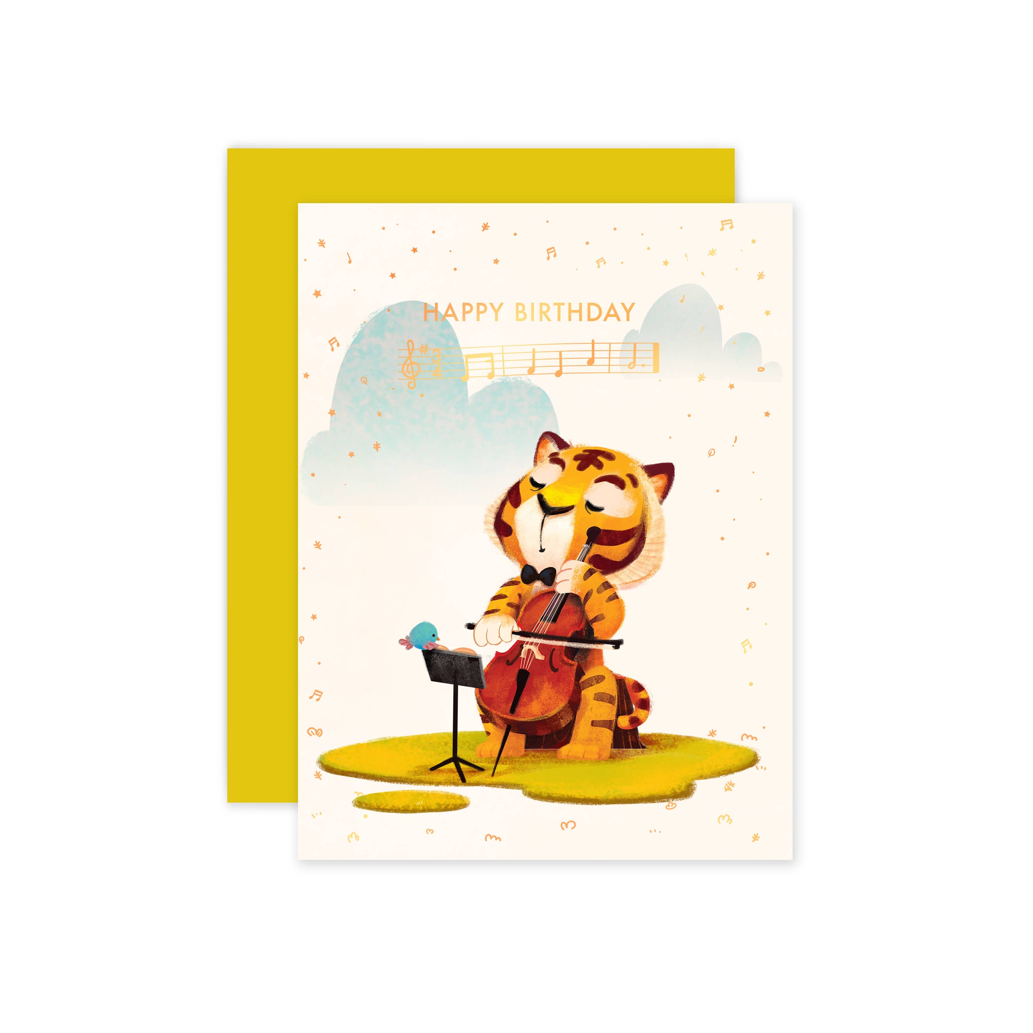 The Little Red House - Birthday Tiger Rose Gold Foil Card, Blank with Envelope