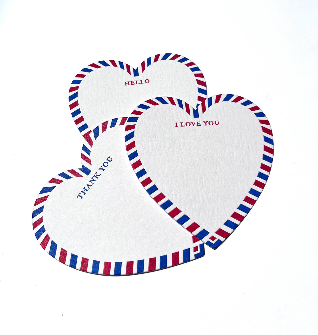 LA PAPER LOVER - Hello -Thank You -I love you Letterpress heart shaped card
