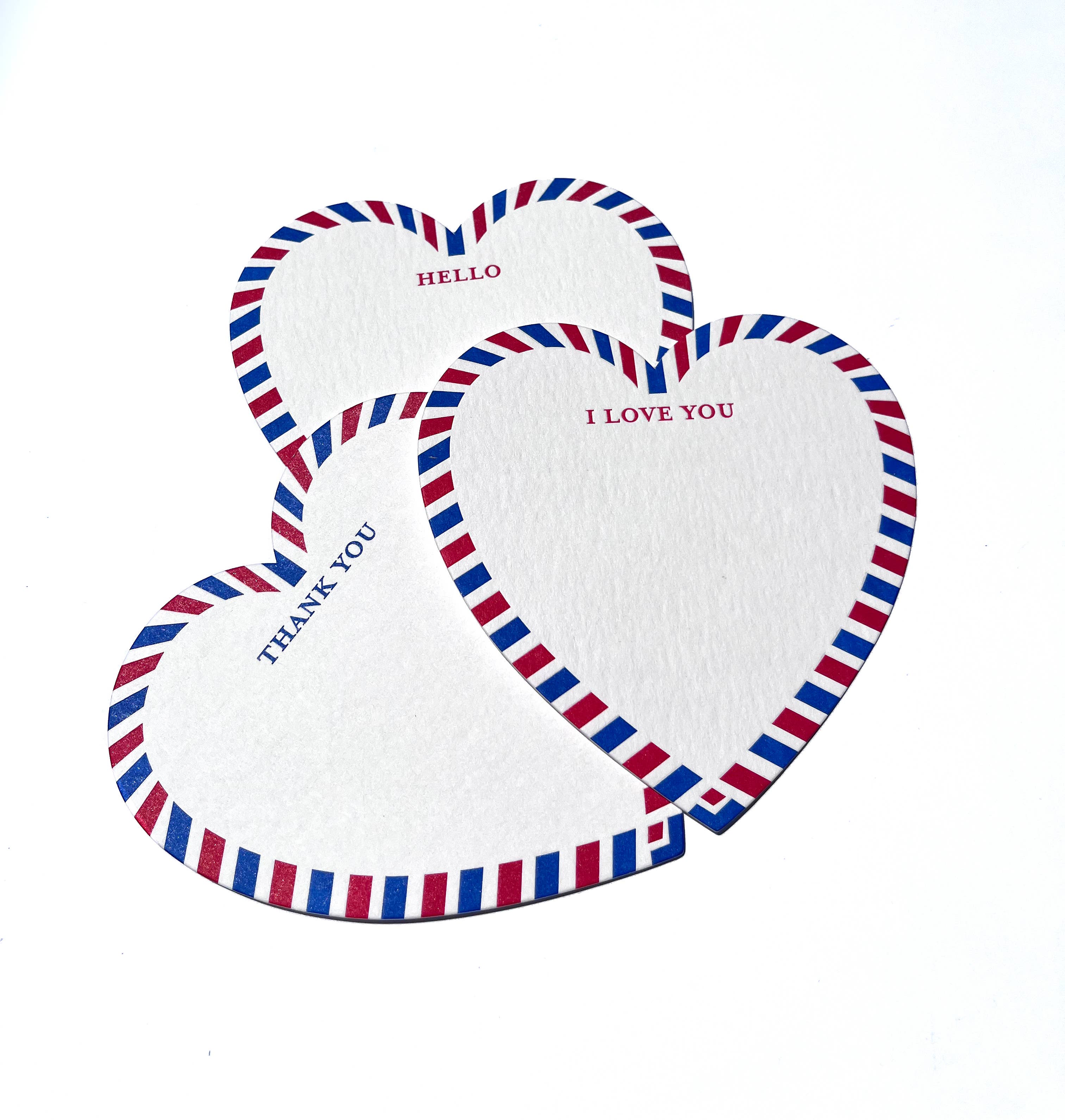LA PAPER LOVER - Hello -Thank You -I love you Letterpress heart shaped card
