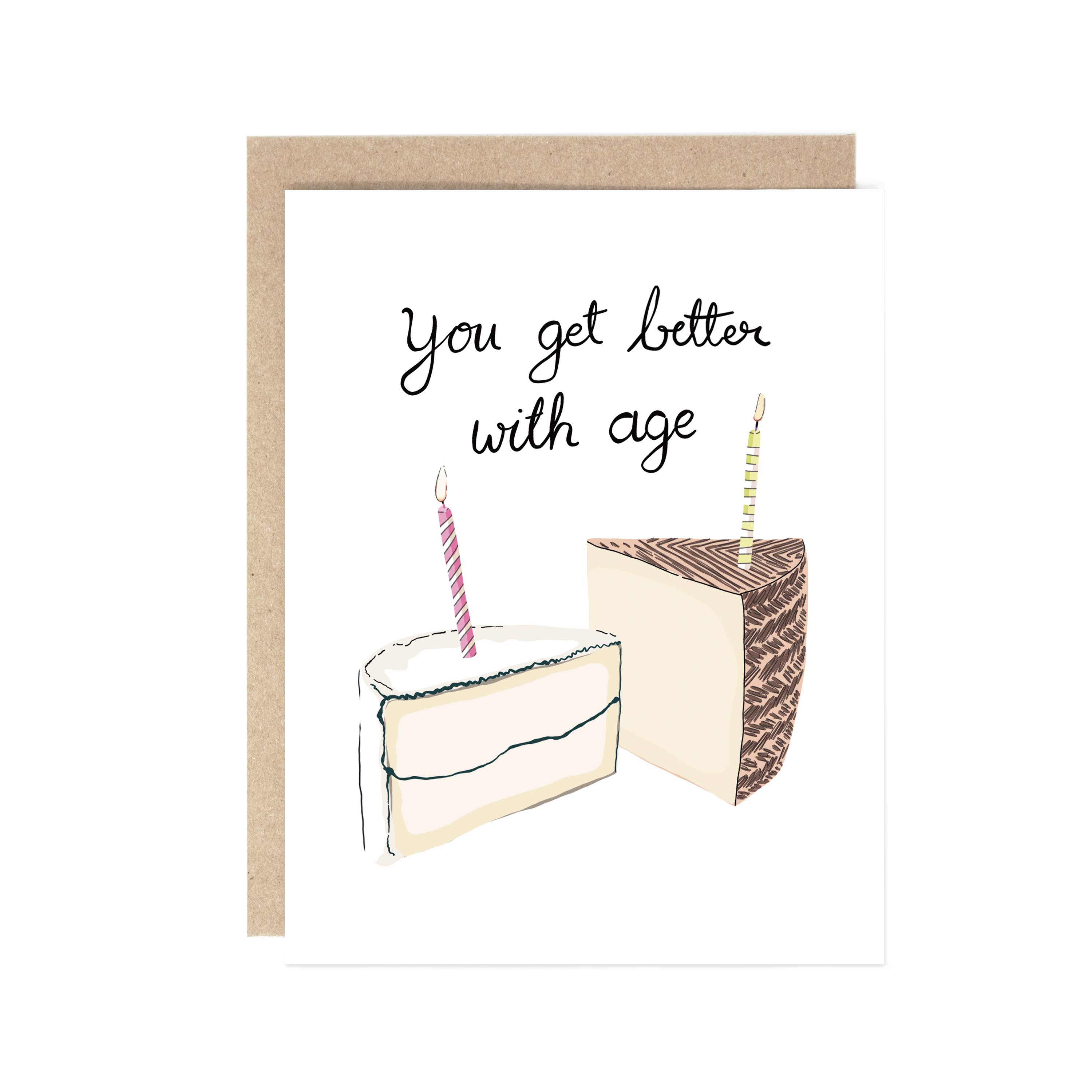 Drawn Goods - You Get Better with Age (Cheese pun) card