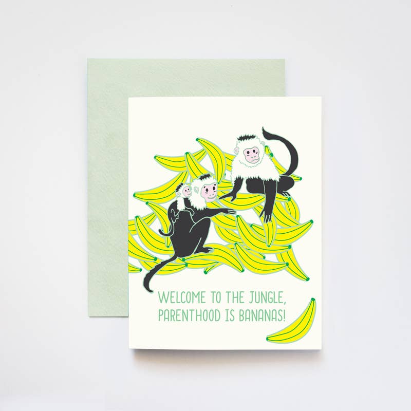 ILOOTPAPERIE - Parenthood is Bananas Baby Congratulations Greeting Card: 4.25" x 5.5"