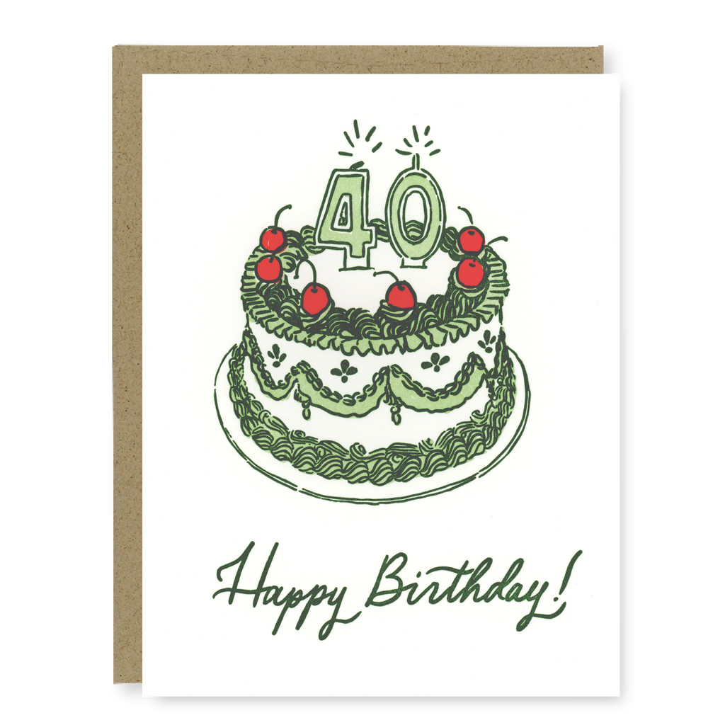 Kindred Letterpress - 40th Birthday Cake Card