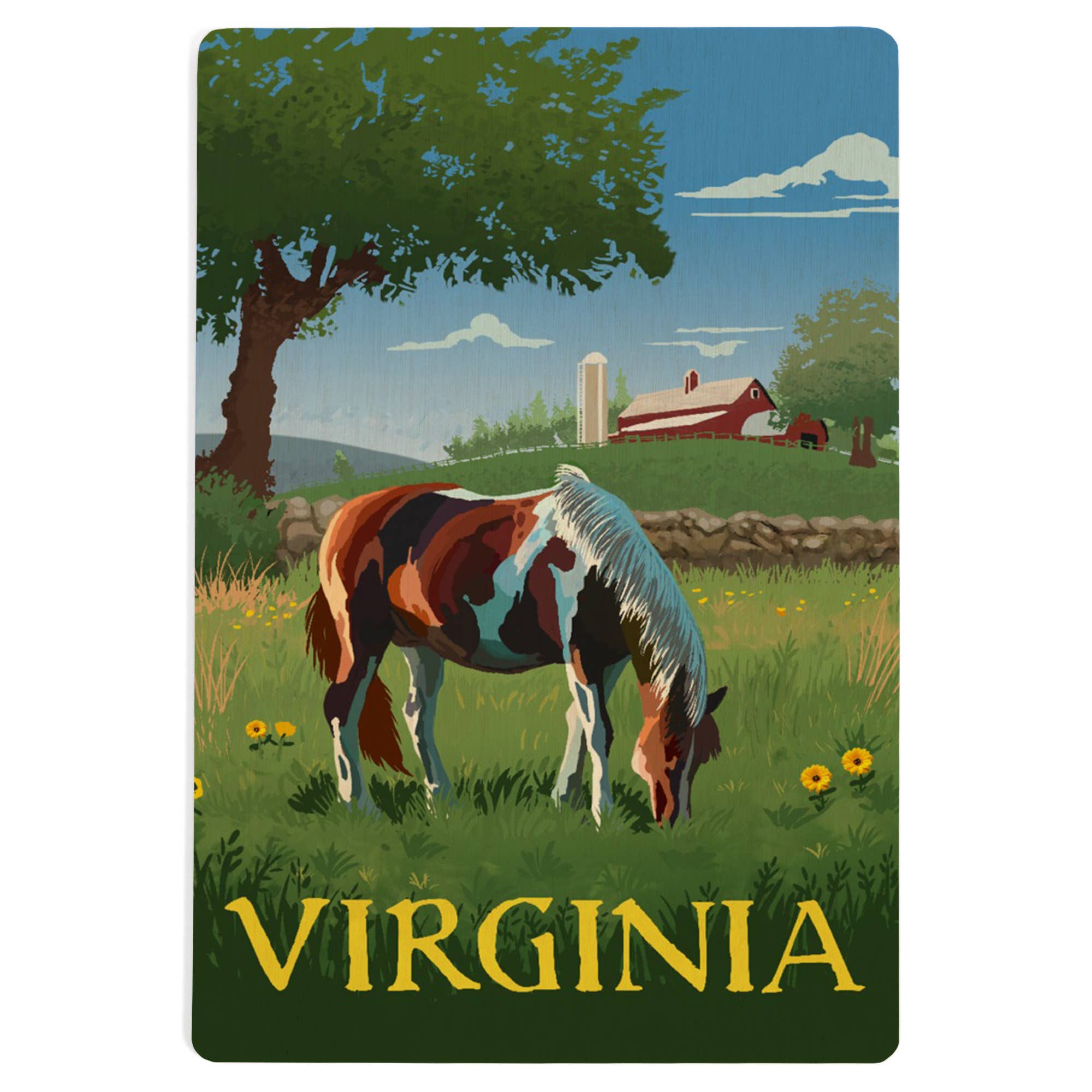 Lantern Press - WOOD POSTCARD Virginia Horse in Field