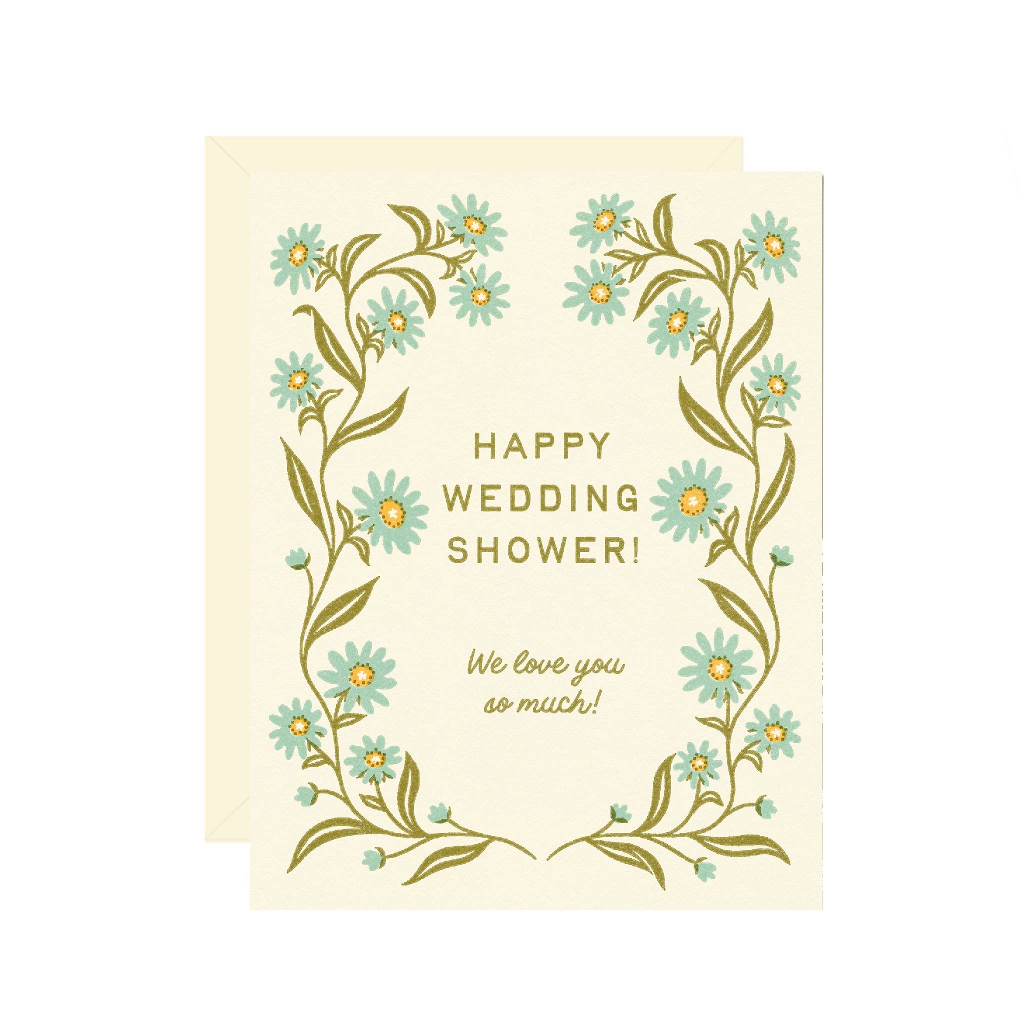 Wallflower Paper & Party - Wedding Shower Greeting Card - Blue Daisy Flowers