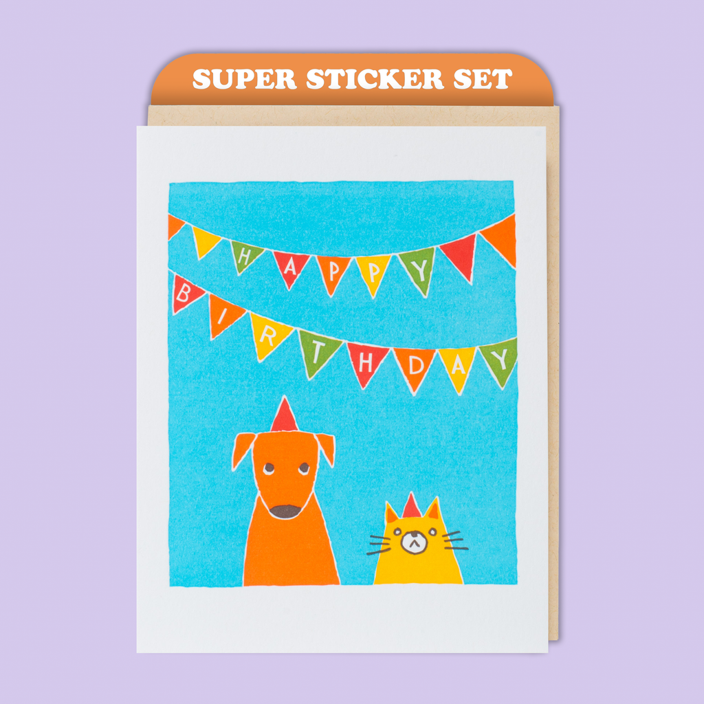 Egg Press Manufacturing - Card & Sticker Sheet Set - Cat & Dog Bday