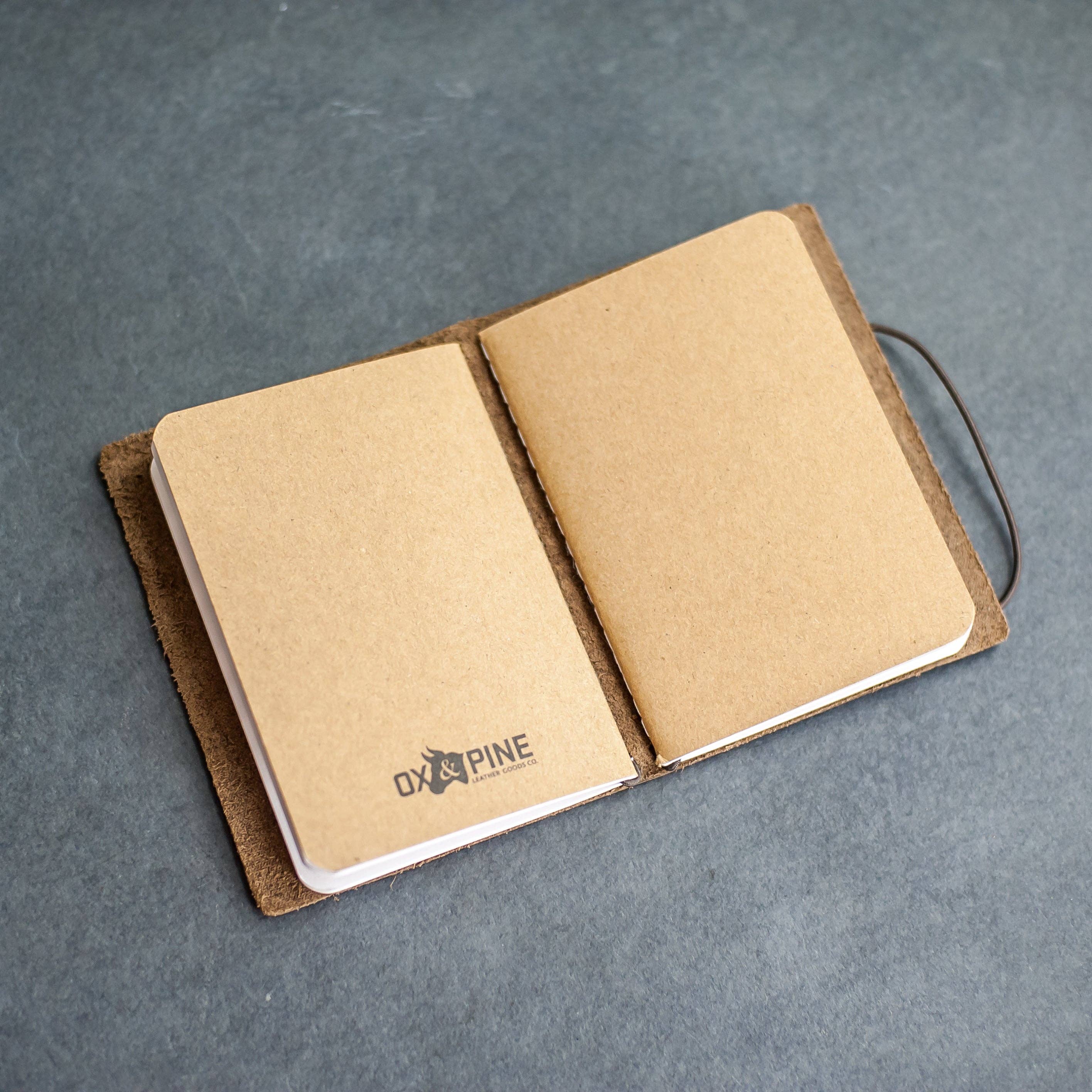 Ox & Pine - Refillable Leather Pocket Journal with Elastic Closure: Black / Lined Paper