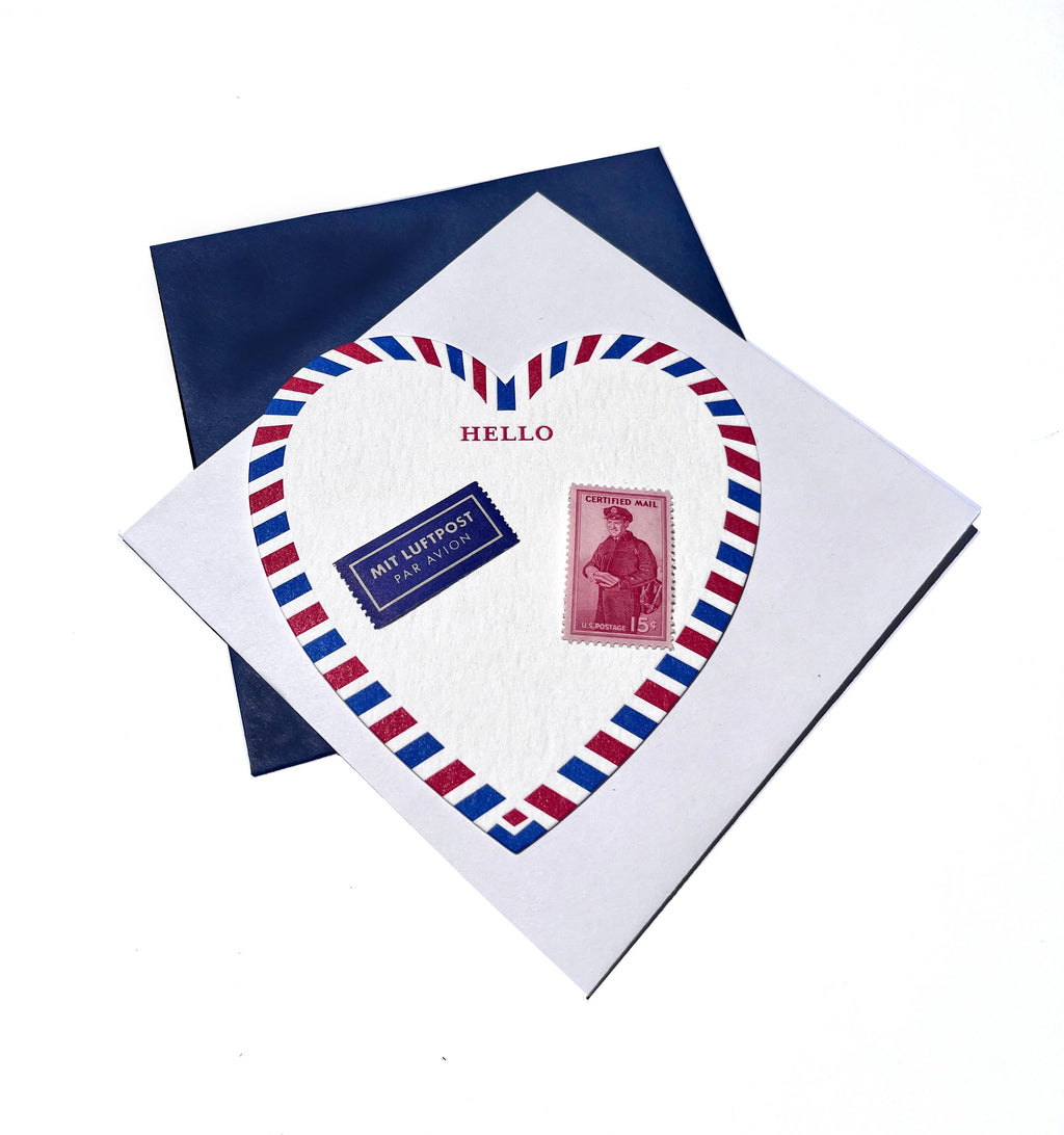 LA PAPER LOVER - Hello -Thank You -I love you Letterpress heart shaped card