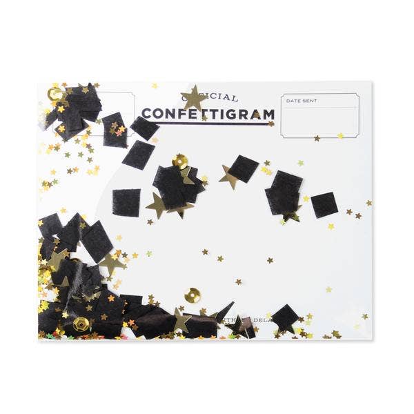 Inklings Paperie - Confettigram Card - Gold Stars + Black Confetti - Grad