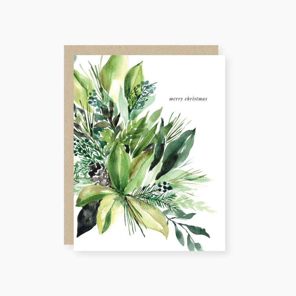 2021 CO., WATERCOLOR GREENS MERRY CHRISTMAS CARD
