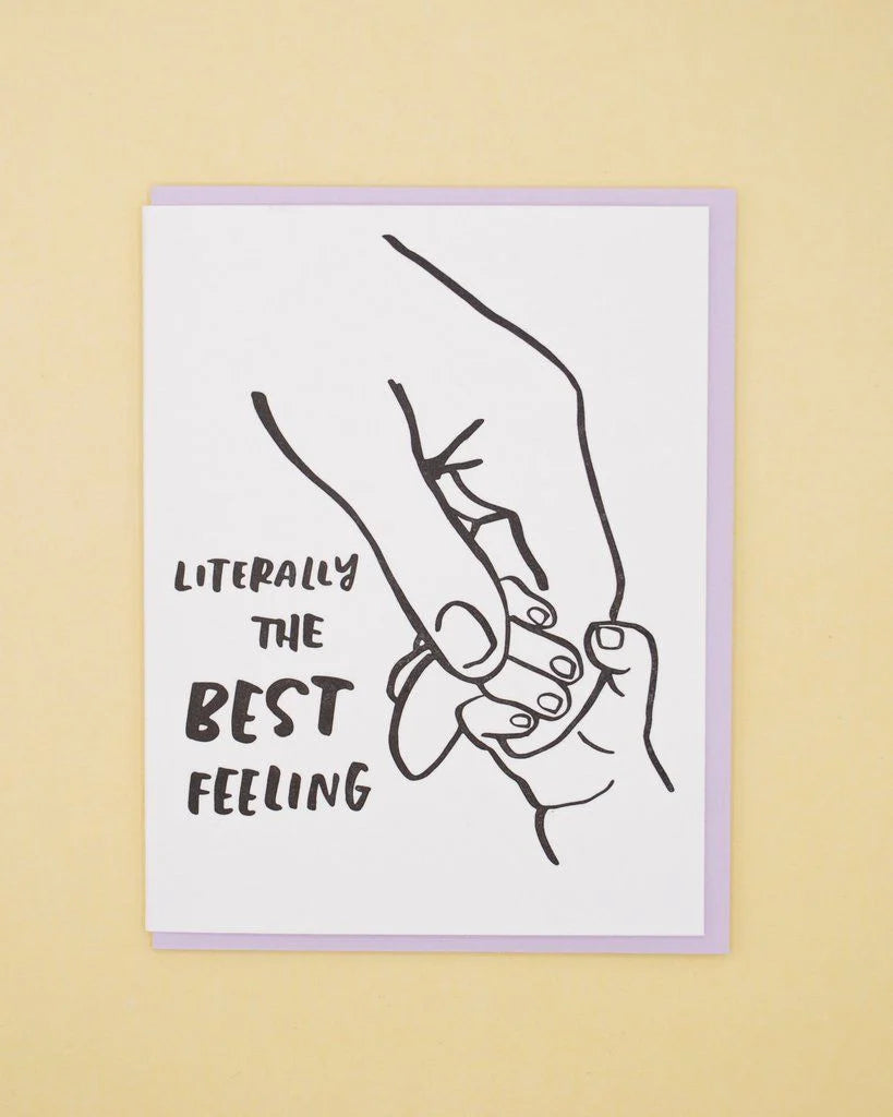 AND HERE WE ARE, TINY HAND NEW BABY LETTERPRESS CARD