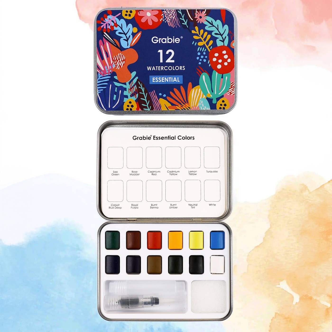Grabie - Watercolor Pocket Set Of 12 With Brush - Essential Colors