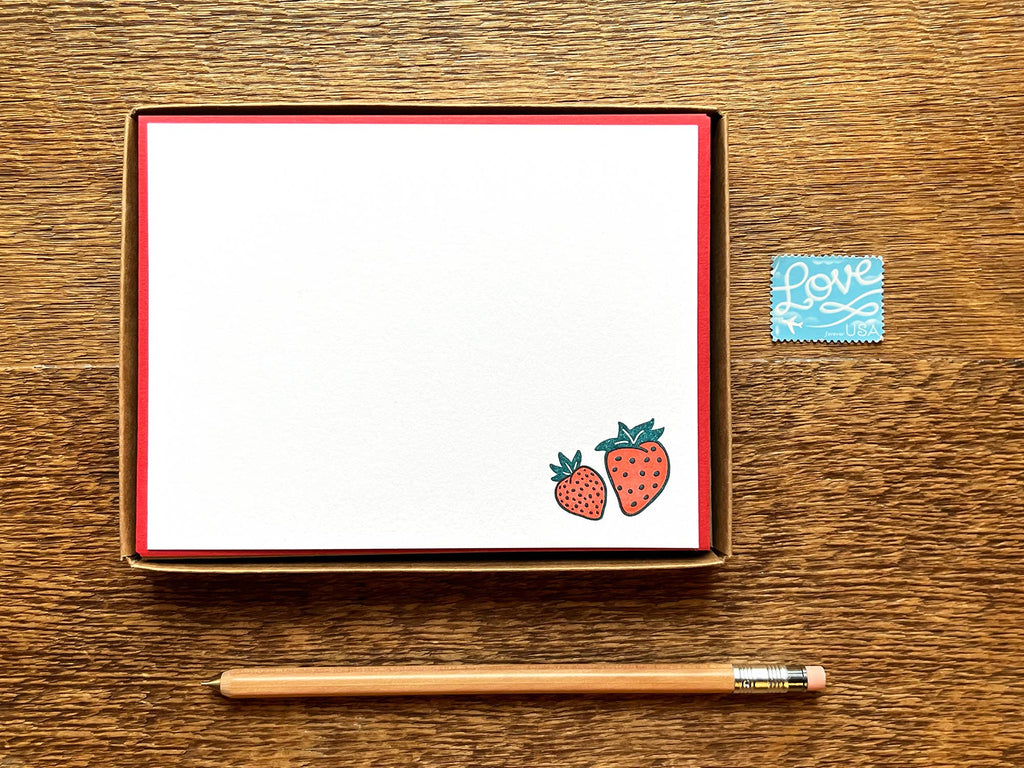 Noteworthy Paper & Press - Strawberries Flat Stationery