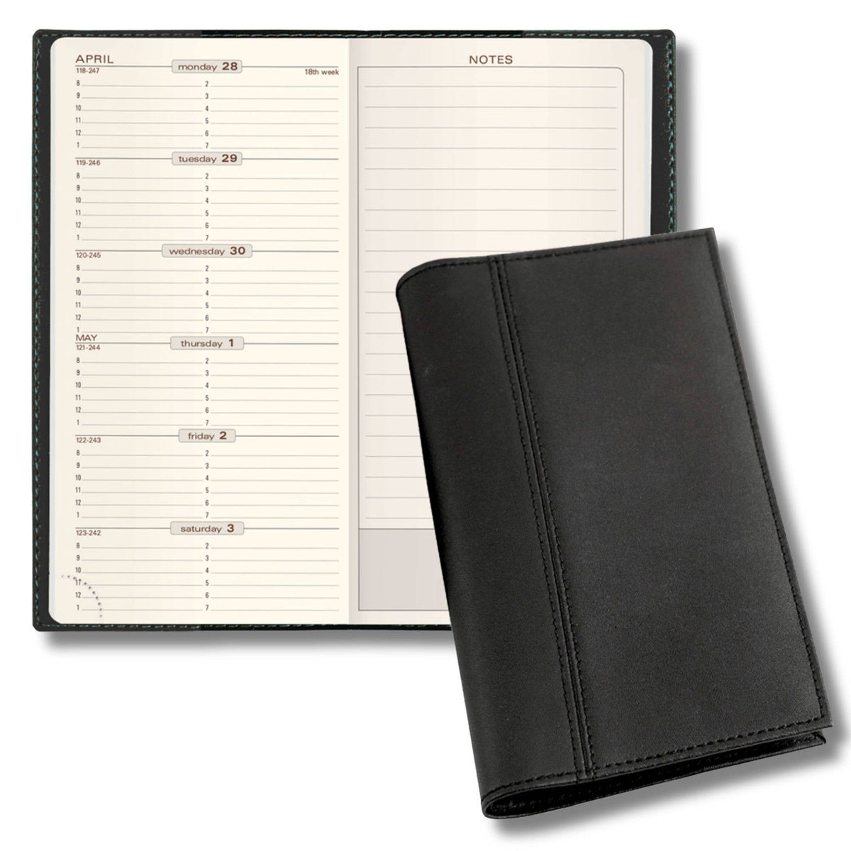 2027 "Space 17" Slim Weekly Planner - Genuine Leather Cover: Black