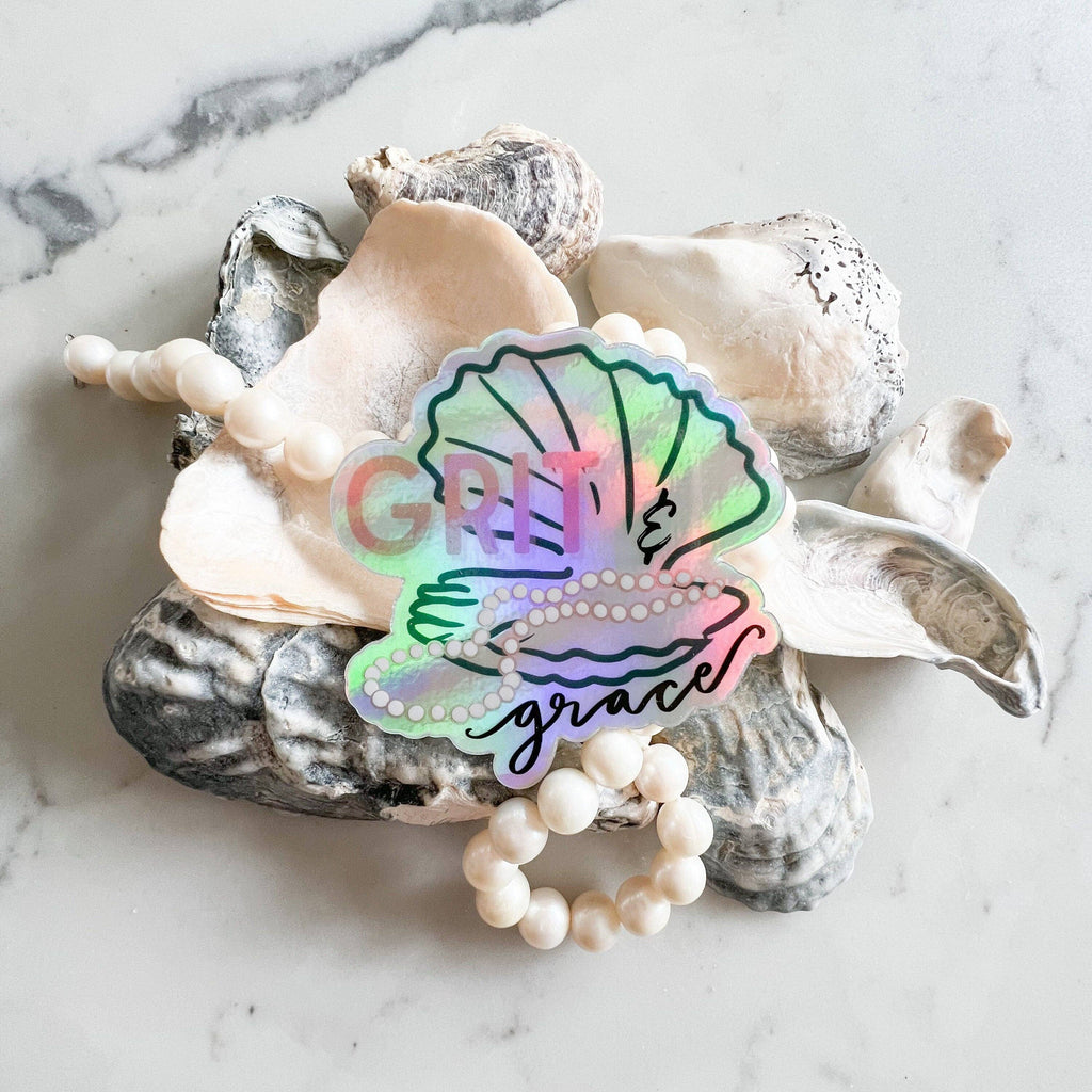Thirteenwinks - Grit and grace -pearl necklace oyster holographic sticker