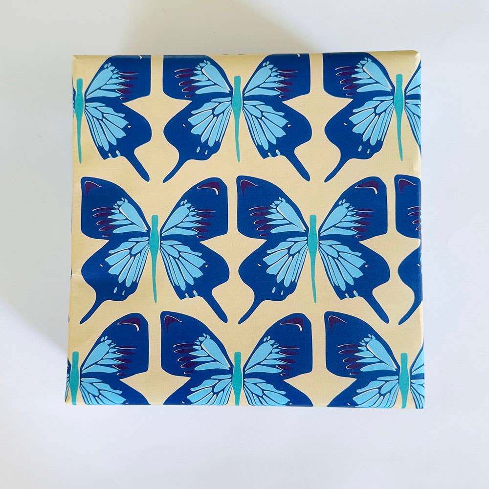 Steel Petal Press - Blue Monarch Wrapping Paper - Roll of 3 Sheets