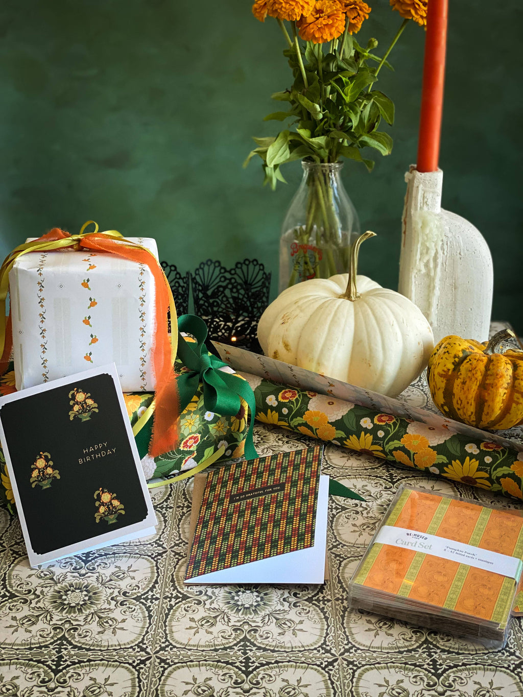 re:mused studio - Autumn Blooms Gift Wrap Sheet – Double Sided: Single Sheets