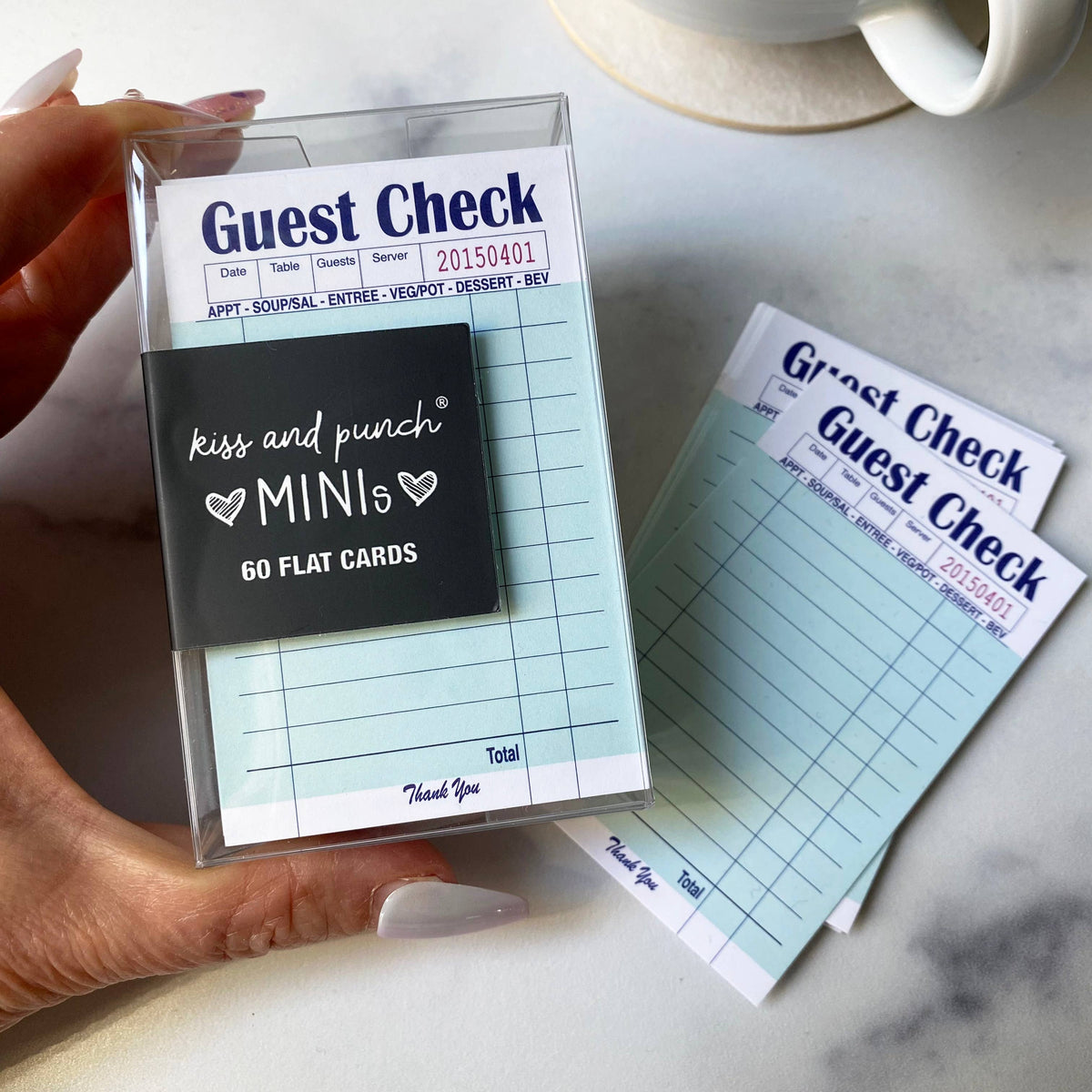 Kiss and Punch - Funny Guest Check Minis™ - Parody Flat Notecard Set of 60  