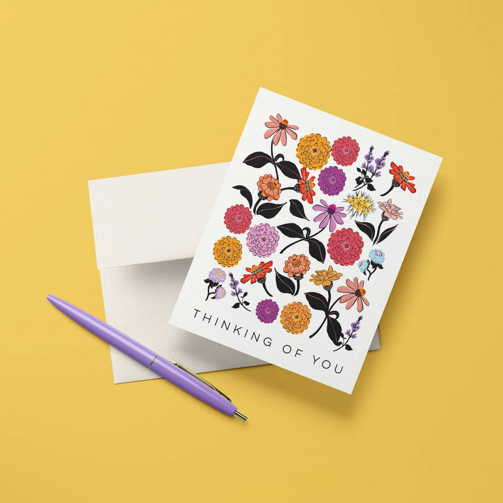 Antiquaria - Zinnias Thinking of You Greeting Card
