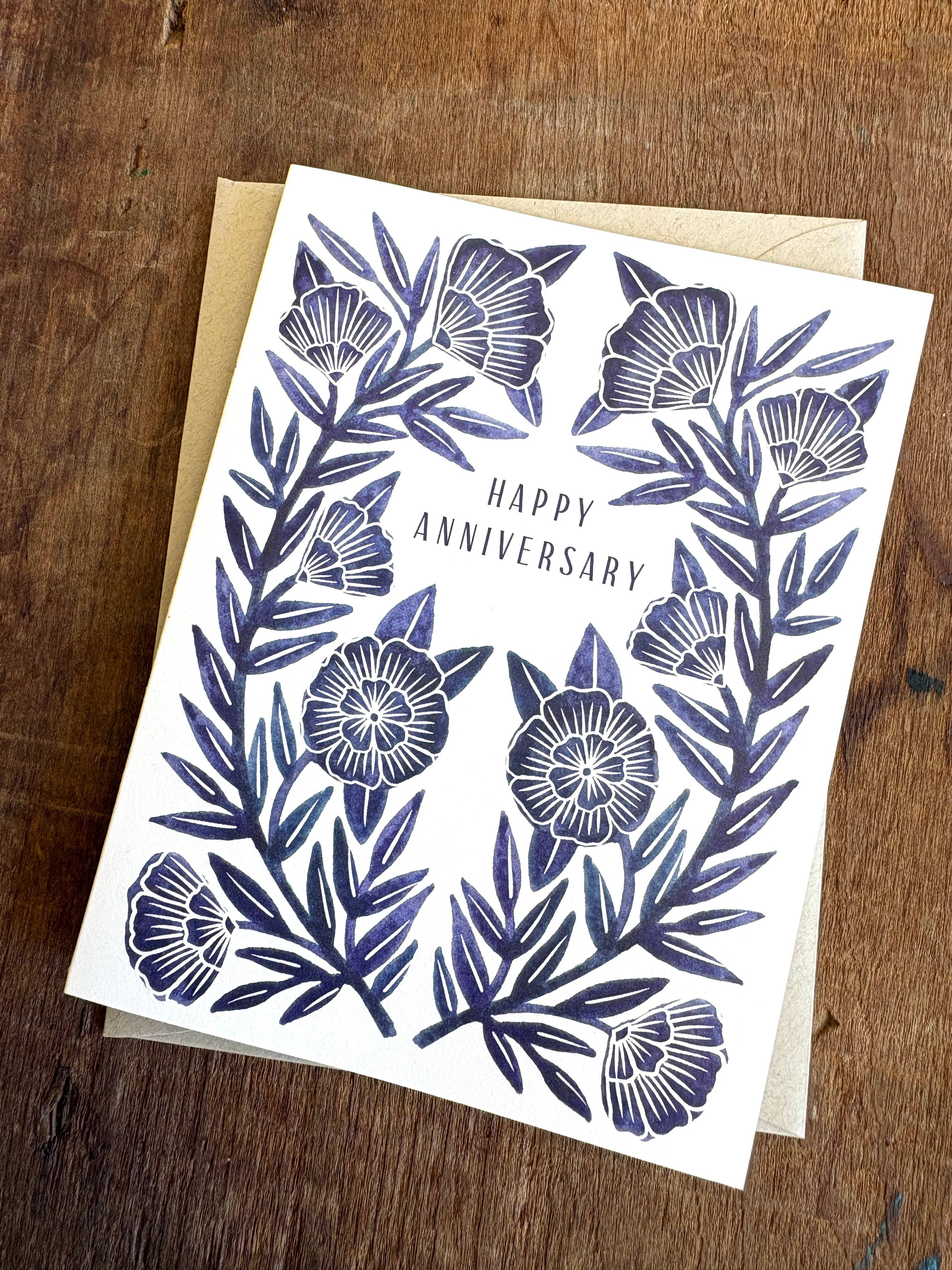 Katharine Watson - "Happy Anniversary" Blue Greeting Card