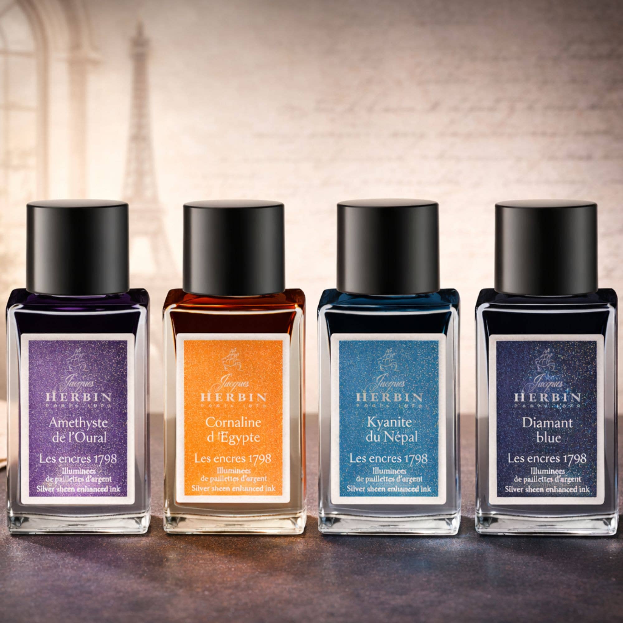 Herbin 1798 Anniversary Inks w/ Silver Shimmer - 15ml : Diamant Bleu (Blue Diamond)