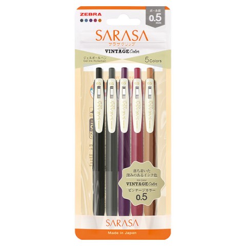Zebra Sarasa Clip Gel Pen - 0.5 mm - Vintage Color 2 - 5 Color Set