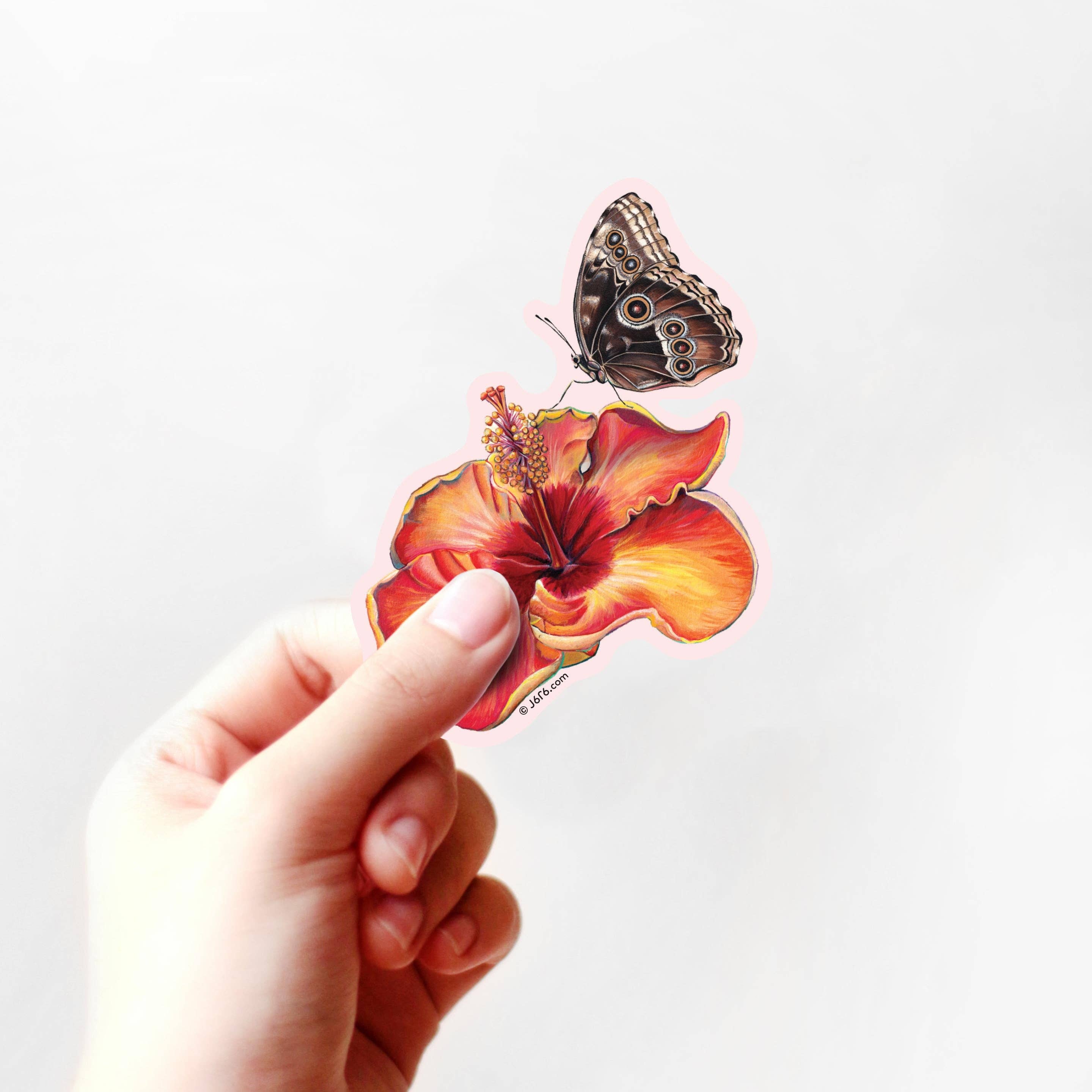 J6R6 - Hibiscus & Butterfly Vinyl Sticker