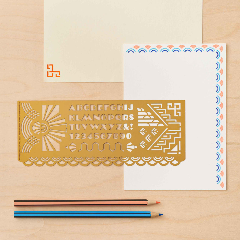 Another Studio - Art Deco Design, Art & Craft drawing Stencil in Brass Metal