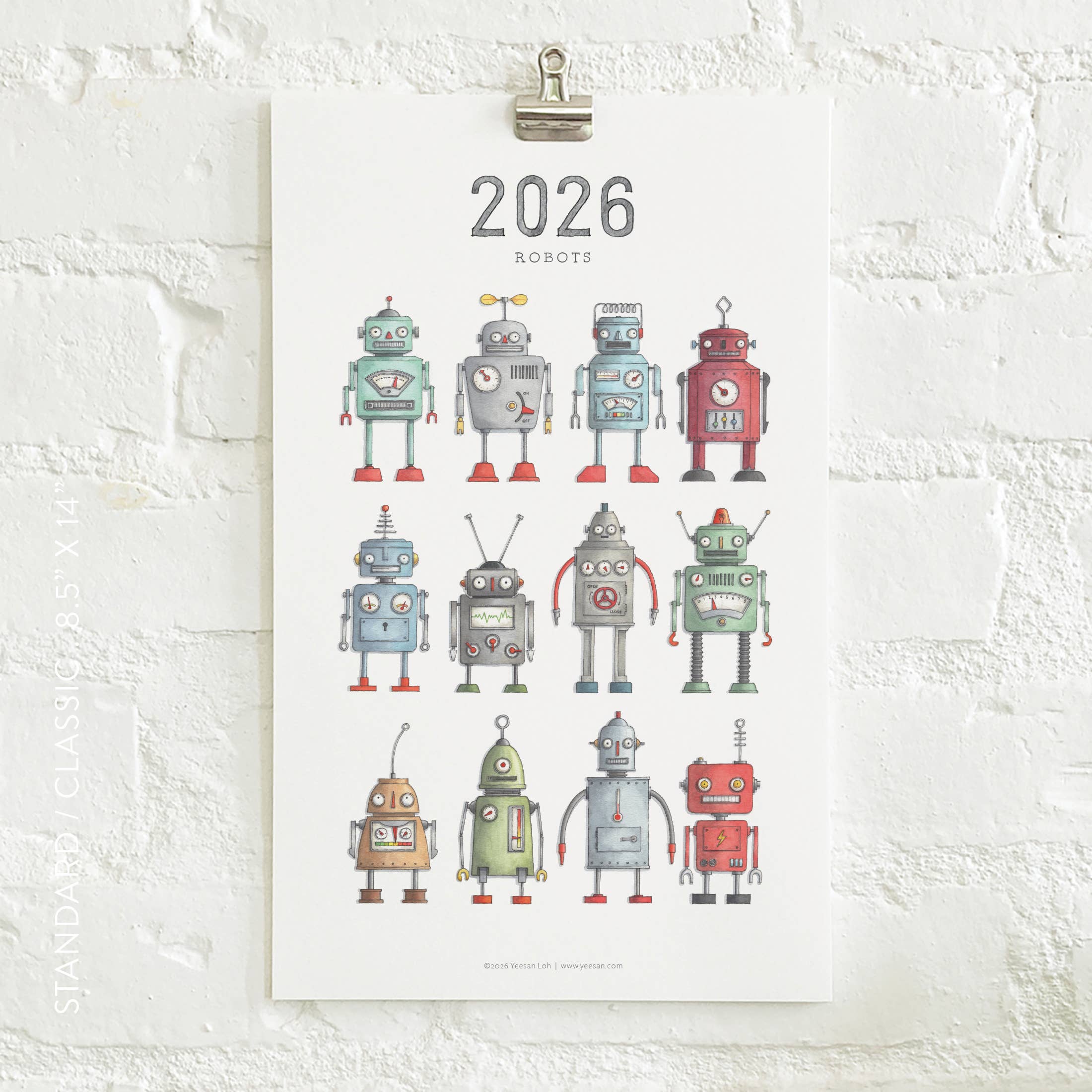 Yeesan Loh - 2026 Calendars: Robots: MON-SUN / Standard/Classic