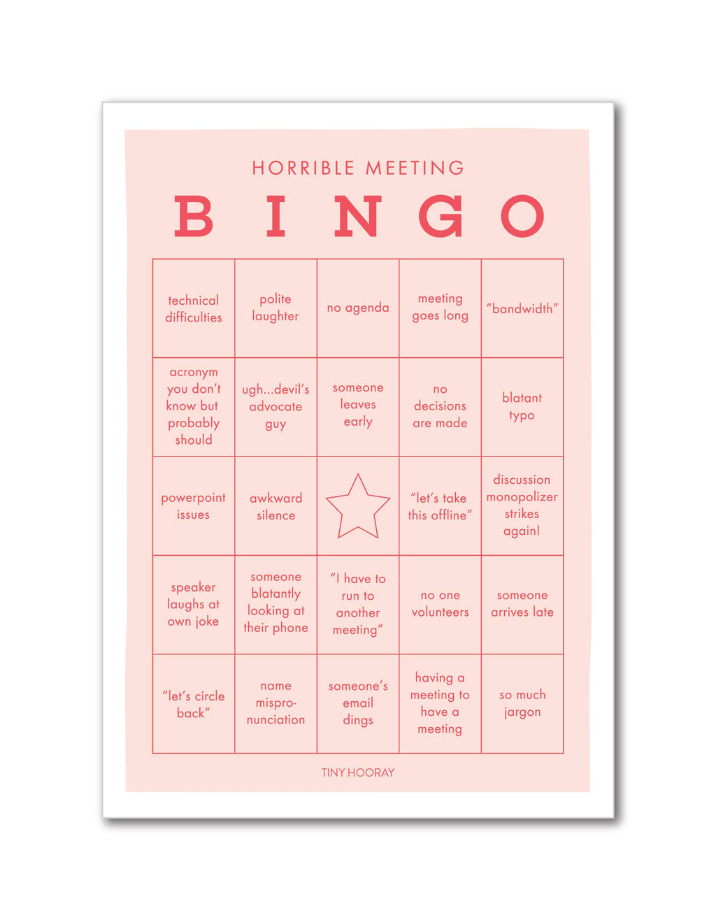 Tiny Hooray - Horrible Meeting Bingo Game