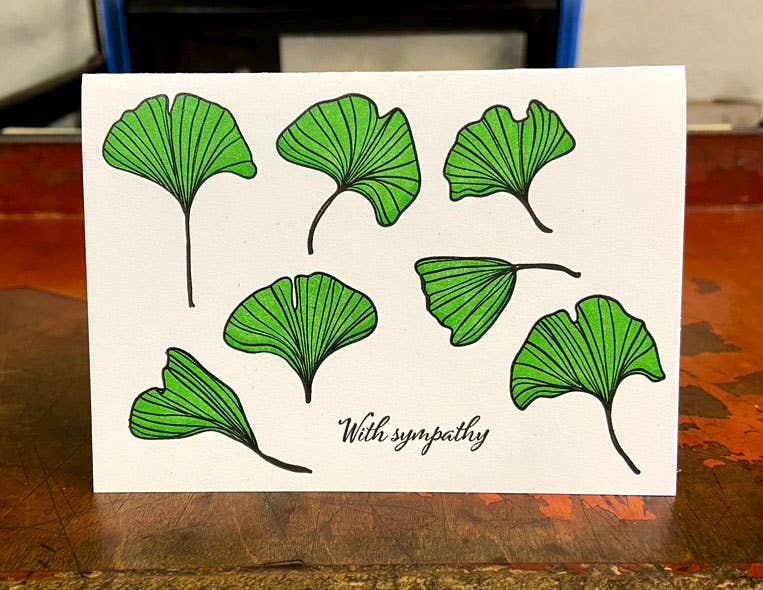 Lady Pilot Letterpress - Gingko Sympathy Greeting Card