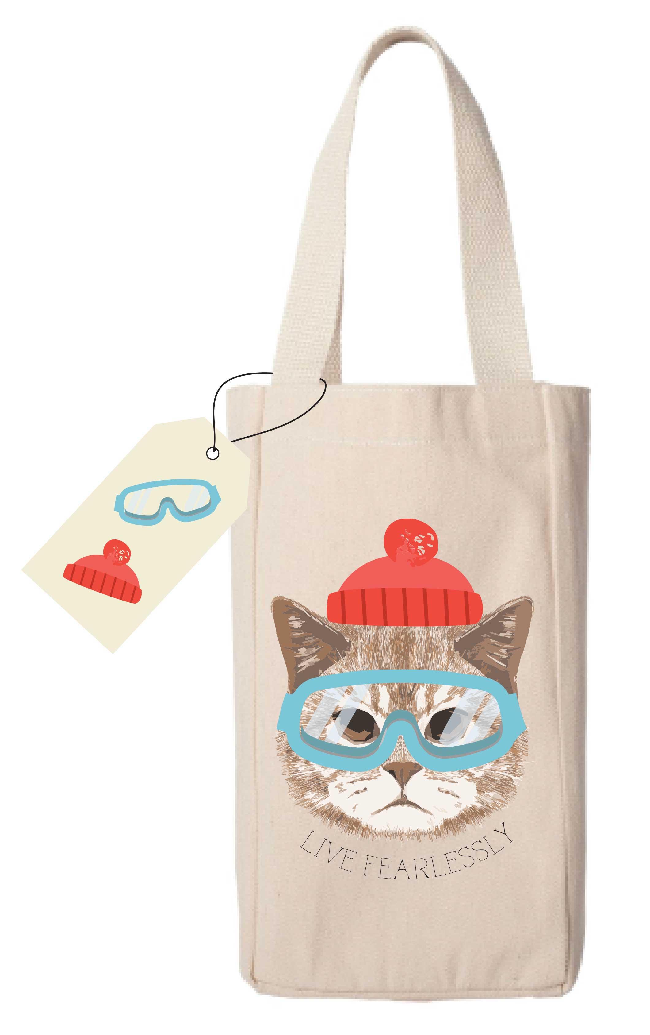 Potluck Press - Live Fearlessly Cat Wine Bag