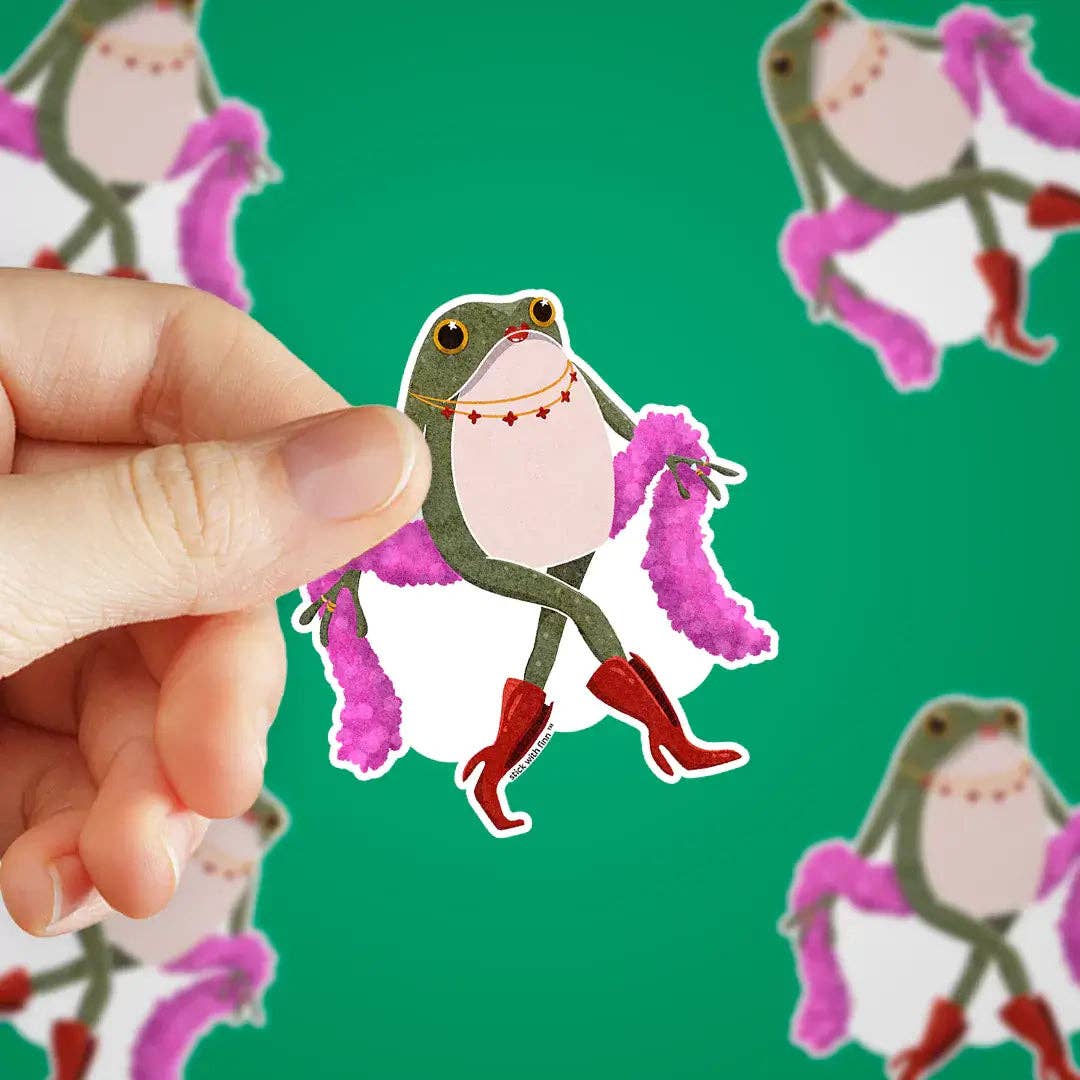 Stick With Finn - Demure Frogson Sticker: 2.8 x 2.8 in