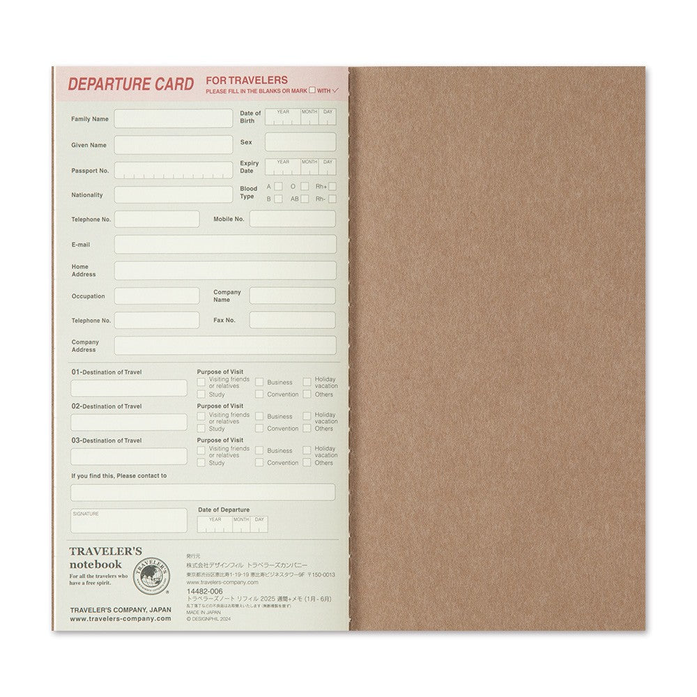 Traveler's Company Notebook Regular Size 2026 Weekly + Memo