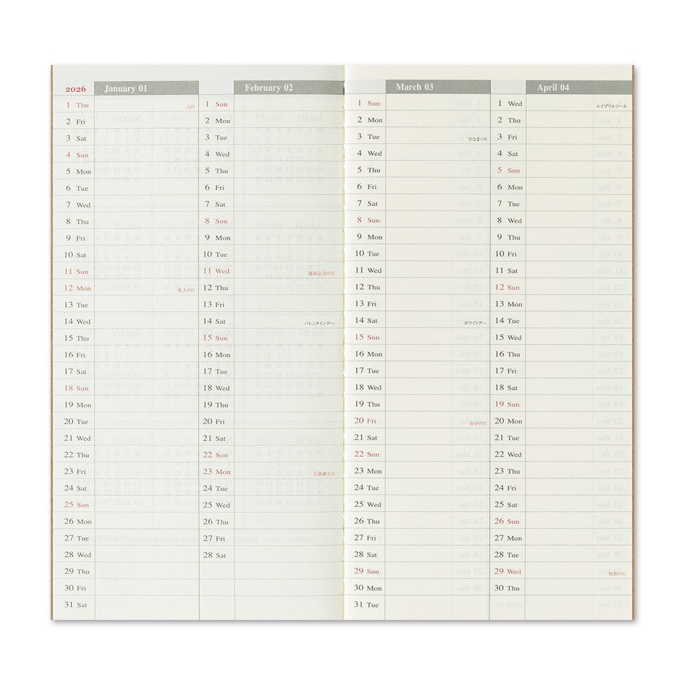 Traveler's Company Notebook 2026 - Regular Size - Weekly Vertical Diary