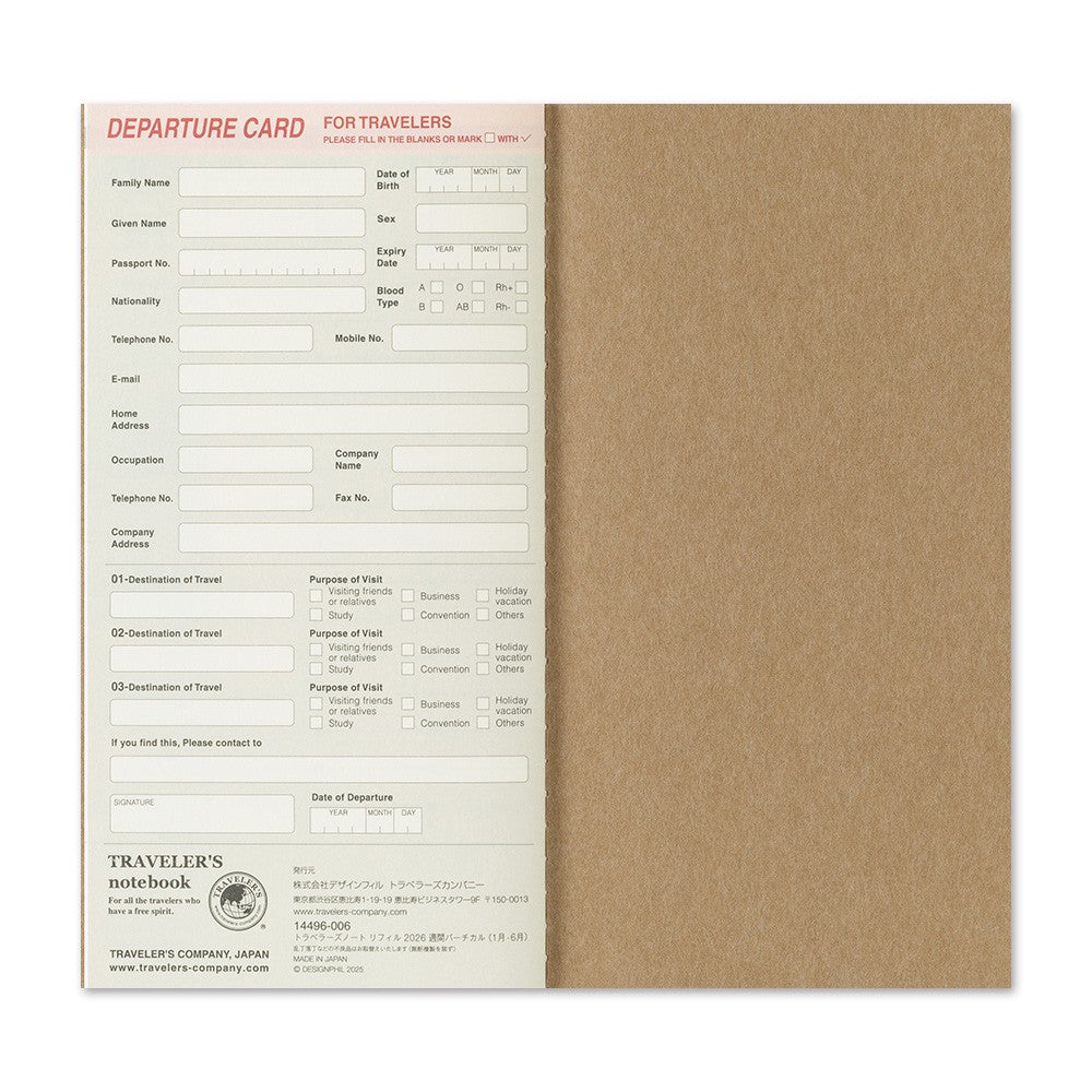 Traveler's Company Notebook 2026 - Regular Size - Weekly Vertical Diary