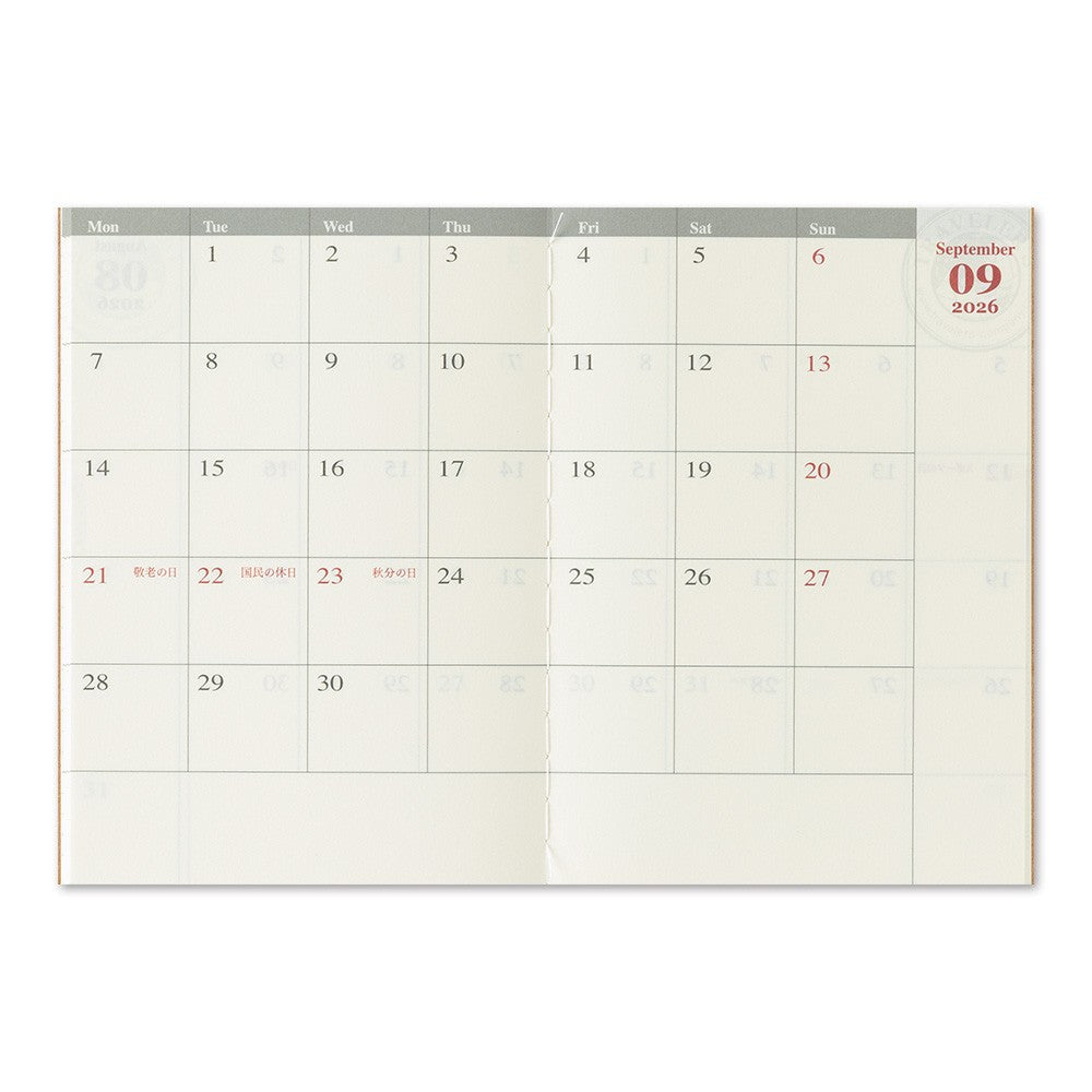 Traveler's Company Notebook Monthly Diary - Passport Size