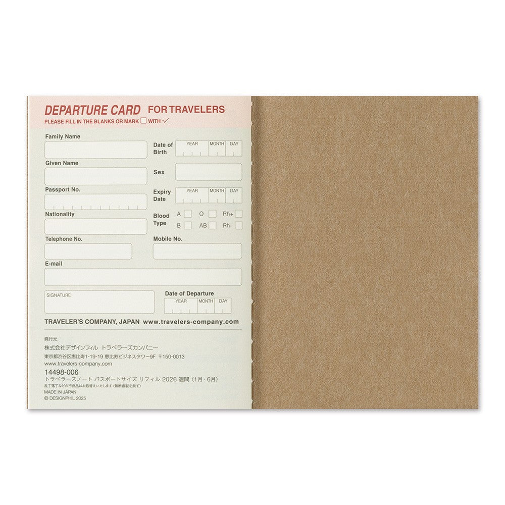 Traveler's Notebook 2026 - Passport Size - Weekly Diary