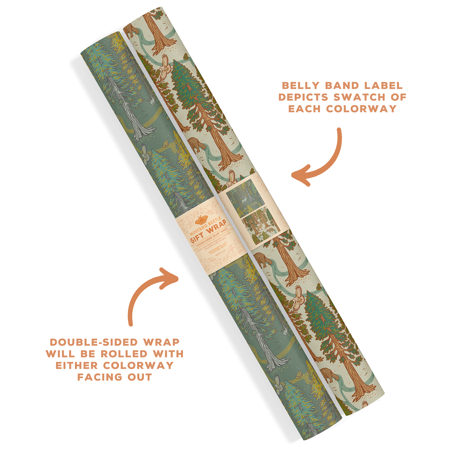 Mustard Beetle - Recyclable Gift Wrap / Wrapping Paper: Redwoods: Flat/Not Rolled