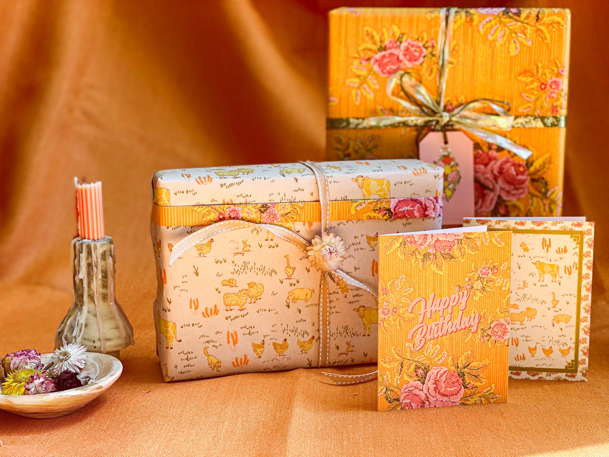 re:mused studio - Barnyard Blooms Gift Wrap Sheet - Double Sided